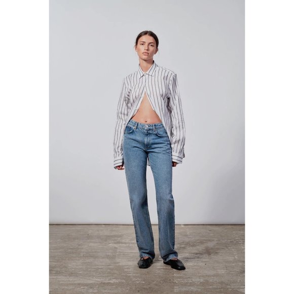 NWT Zara medium wash blue mid-rise slim fit straight leg denim jeans, US6 - Picture 2 of 10